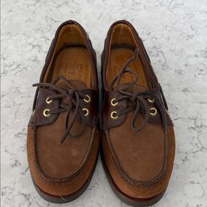 Sperry Two-Tone Brown Leather Boat Shoes, Men’s 8M, non marking bottoms,preloved